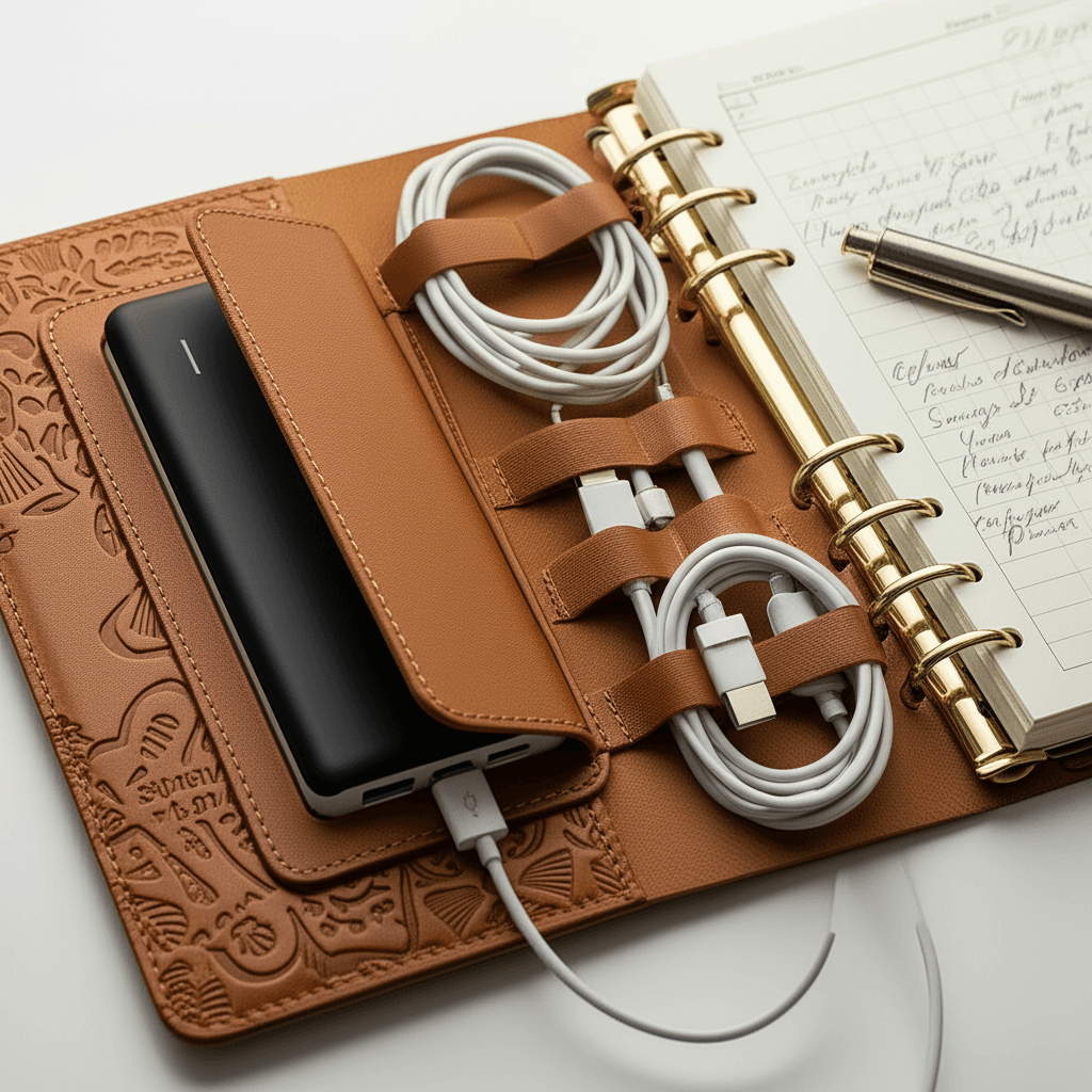 Diaries with built-in power bank functionality